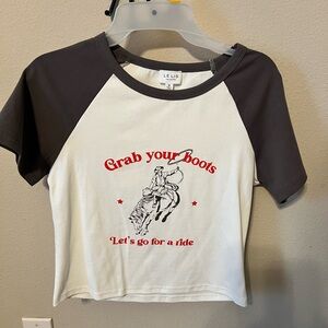 Le Lis White and Black Cowboy Print Tee